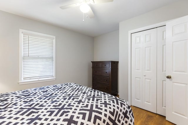 199 Mountain Rest Lake Rd, Mountain Rest, SC 29664 - bedroom featuring a closet, wood finished floors, and ceiling fan