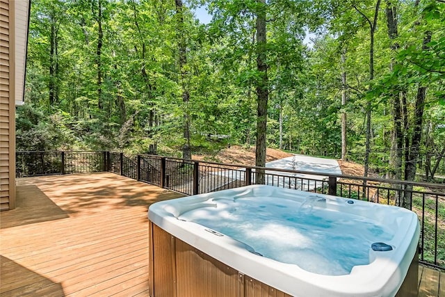 307 Warbranch Rd, Central, SC 29630 - wooden terrace with a hot tub and a view of trees