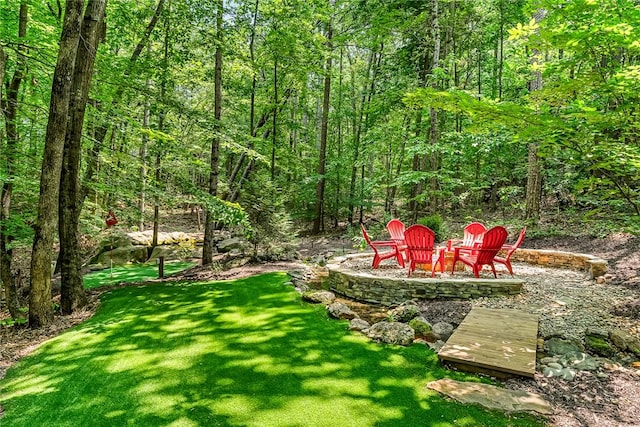 307 Warbranch Rd, Central, SC 29630 - view of green lawn with a fire pit and a wooded view