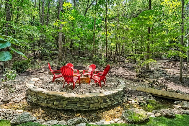 307 Warbranch Rd, Central, SC 29630 - view of yard with an outdoor fire pit and a wooded view