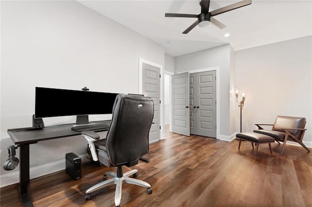 2000 Ridge Rd, Hartwell, GA 30643 - office with wood finished floors, ceiling fan, and baseboards