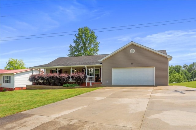 661 Playground Rd, Walhalla, SC 29691 - ranch-style house with an attached garage, a porch, a front lawn, and driveway