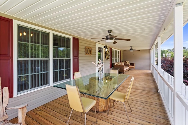 661 Playground Rd, Walhalla, SC 29691 - wooden deck with an outdoor living space, ceiling fan, and outdoor dining area