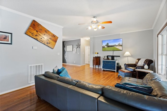 661 Playground Rd, Walhalla, SC 29691 - living area featuring ceiling fan, wood finished floors, ornamental molding, and baseboards