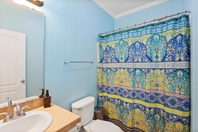 661 Playground Rd, Walhalla, SC 29691 - bathroom with crown molding, vanity, toilet, and a shower with curtain