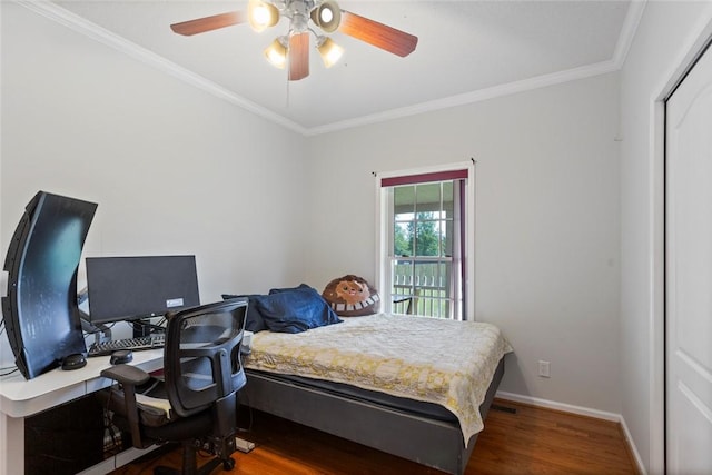 661 Playground Rd, Walhalla, SC 29691 - bedroom featuring crown molding, wood finished floors, an office area, baseboards, and a ceiling fan