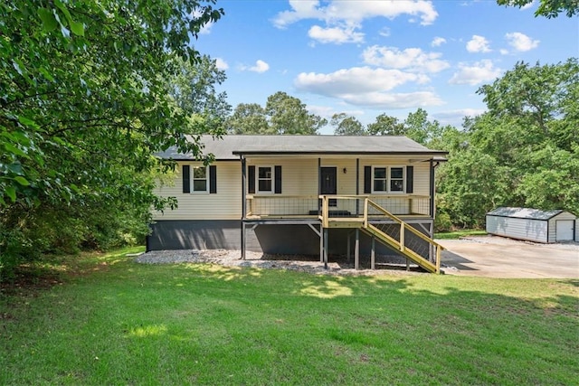 205 Partridge Ct, Anderson, SC 29625 - rear view of property featuring covered porch, a yard, stairs, and a storage unit