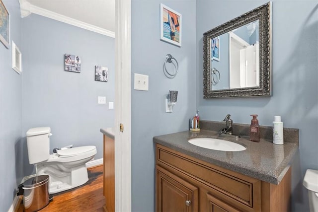 151 Hannah Cir, Anderson, SC 29621 - half bathroom with toilet, crown molding, vanity, wood finished floors, and baseboards