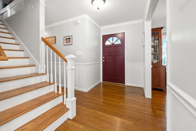 151 Hannah Cir, Anderson, SC 29621 - foyer with stairs, wood finished floors, and crown molding
