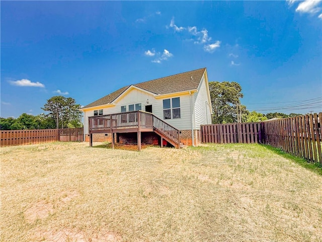 206 Highland Ave, Westminster, SC 29693 - back of house featuring a wooden deck, crawl space, a shingled roof, and stairway
