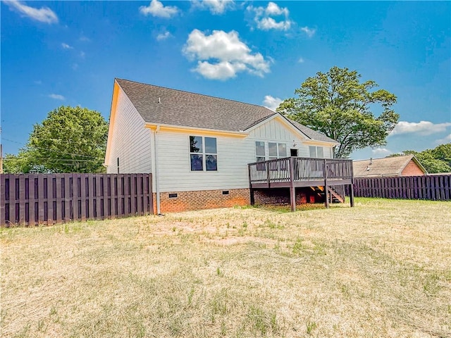 206 Highland Ave, Westminster, SC 29693 - rear view of house featuring crawl space, a wooden deck, stairs, and a shingled roof