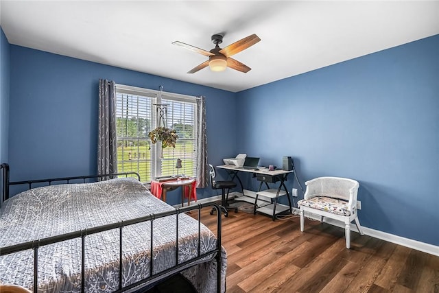 169 Campbell Bridge Rd, Seneca, SC 29678 - bedroom featuring baseboards, wood finished floors, an office area, and a ceiling fan