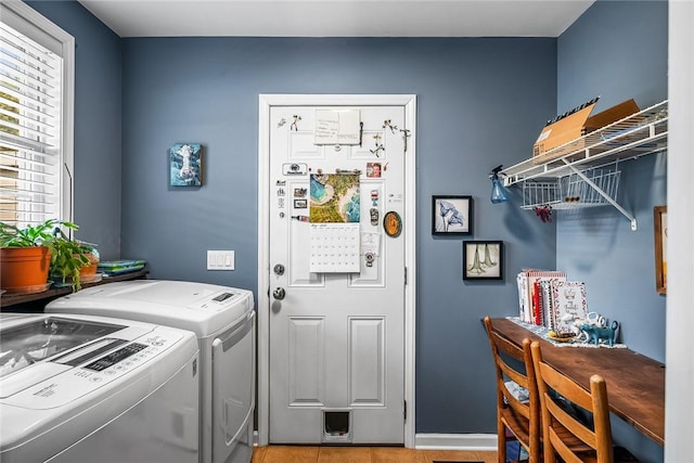 169 Campbell Bridge Rd, Seneca, SC 29678 - laundry area with separate washer and dryer, tile patterned floors, and baseboards