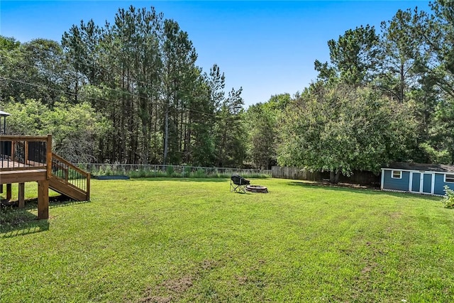 169 Campbell Bridge Rd, Seneca, SC 29678 - view of yard with an outdoor fire pit, stairs, and a deck
