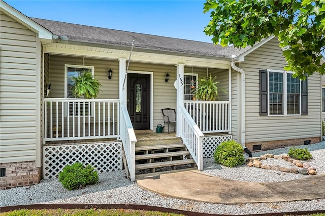 169 Campbell Bridge Rd, Seneca, SC 29678 - property entrance with crawl space, covered porch, and a shingled roof