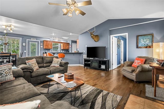 169 Campbell Bridge Rd, Seneca, SC 29678 - living area with vaulted ceiling, ceiling fan, and wood finished floors