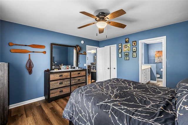 169 Campbell Bridge Rd, Seneca, SC 29678 - bedroom with wood finished floors, baseboards, connected bathroom, and ceiling fan