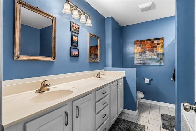 169 Campbell Bridge Rd, Seneca, SC 29678 - bathroom with double vanity, tile patterned flooring, toilet, and baseboards