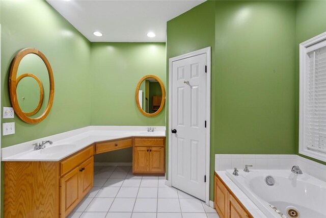 204 Lakeside Dr, Walhalla, SC 29691 - bathroom featuring double vanity, a whirlpool tub, and tile patterned floors