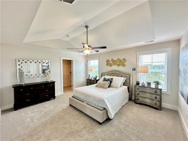 448 Seaborn Cir, Pendleton, SC 29670 - bedroom featuring carpet flooring, a spacious closet, baseboards, vaulted ceiling, and ceiling fan