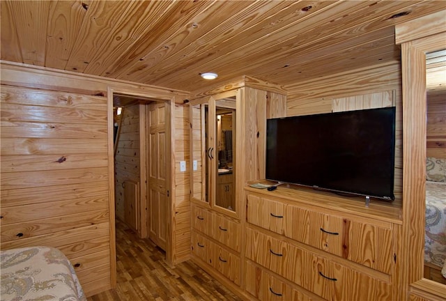 669 N Fleetwood Ln, Fair Play, SC 29643 - unfurnished bedroom featuring wood walls, wooden ceiling, and wood finished floors