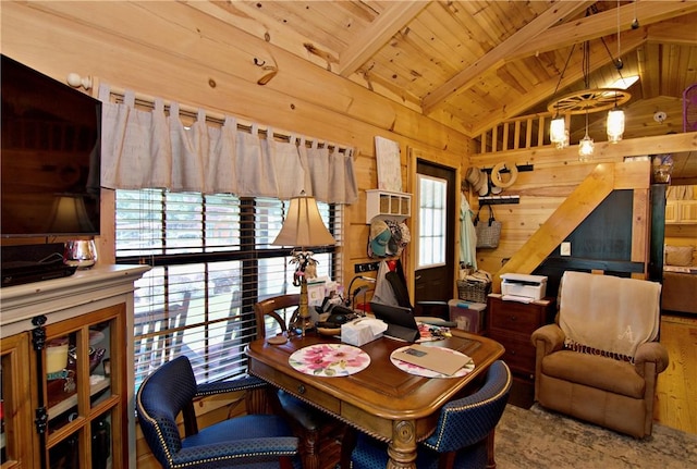 669 N Fleetwood Ln, Fair Play, SC 29643 - dining space with wooden ceiling and wooden walls