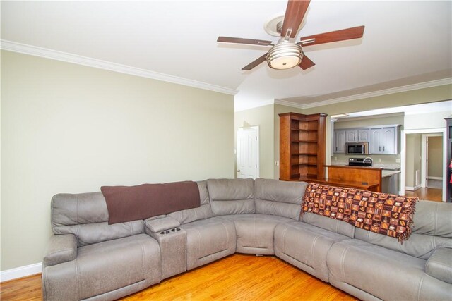 104 Tinsley Dr, Anderson, SC 29621 - living room featuring ornamental molding, ceiling fan, light wood-style flooring, and baseboards