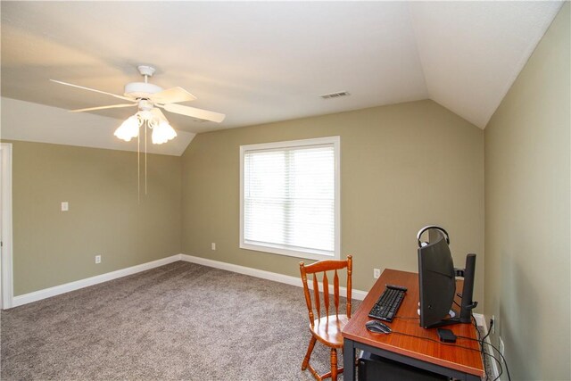 104 Tinsley Dr, Anderson, SC 29621 - carpeted home office featuring vaulted ceiling, a ceiling fan, and baseboards