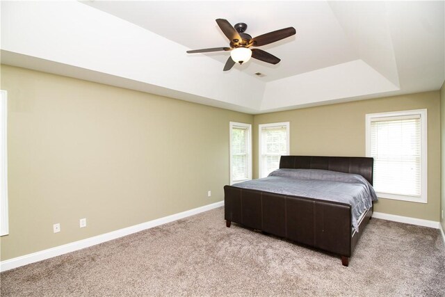 104 Tinsley Dr, Anderson, SC 29621 - bedroom featuring a tray ceiling, carpet floors, baseboards, and ceiling fan