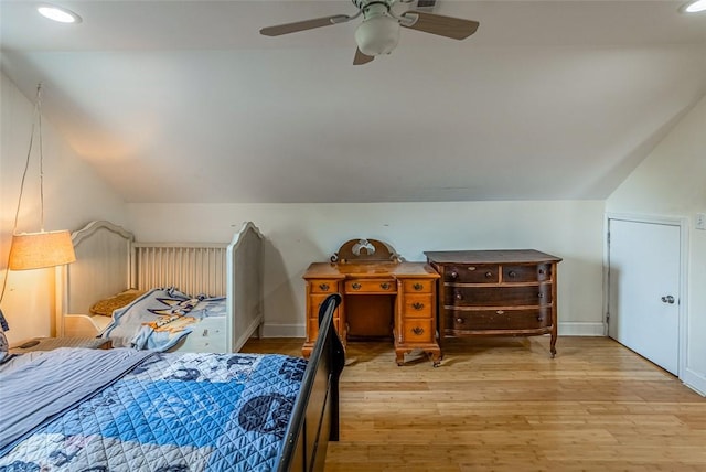 6913 White Horse Rd, Greenville, SC 29611 - bedroom with light wood-style floors, ceiling fan, recessed lighting, and lofted ceiling