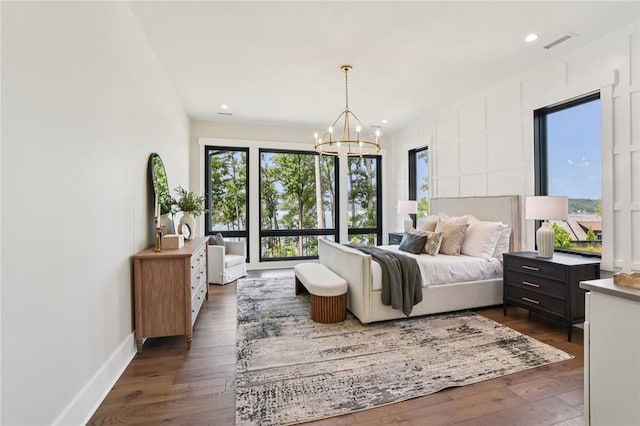 221 Hermitage Dr, Six Mile, SC 29682 - bedroom featuring a chandelier, dark wood finished floors, recessed lighting, and baseboards