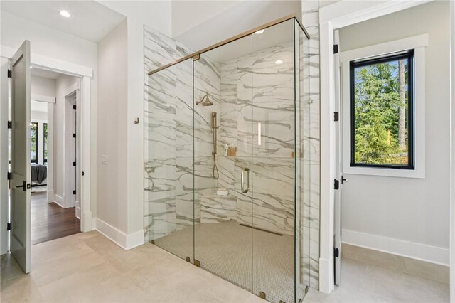 221 Hermitage Dr, Six Mile, SC 29682 - full bathroom with plenty of natural light, a marble finish shower, baseboards, and recessed lighting