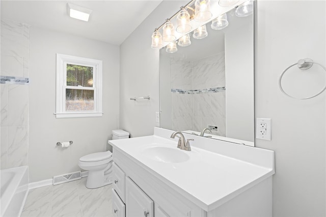509 Old Clemson Hwy, Seneca, SC 29672 - full bathroom featuring marble finish flooring, vanity, toilet, and baseboards
