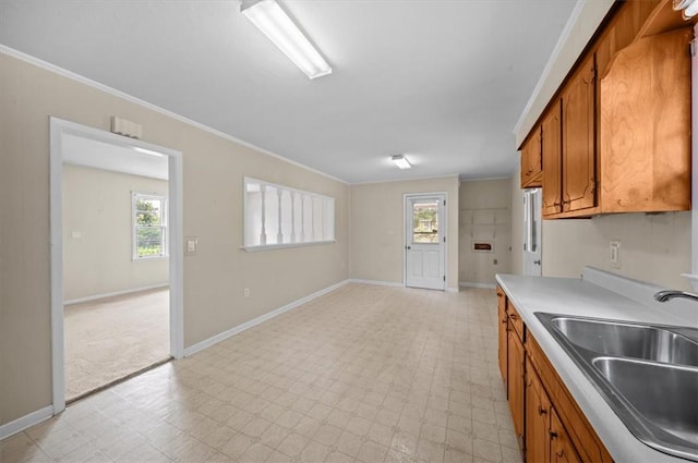 100 Colonial Ct, West Union, SC 29696 - kitchen featuring a sink, brown cabinetry, light floors, ornamental molding, and baseboards