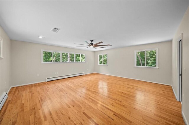 333 Woodland Way, Clemson, SC 29631 - unfurnished room with a baseboard heating unit, plenty of natural light, a ceiling fan, light wood-style floors, and recessed lighting