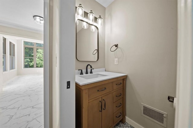 333 Woodland Way, Clemson, SC 29631 - bathroom with vanity, marble look tiles, and crown molding