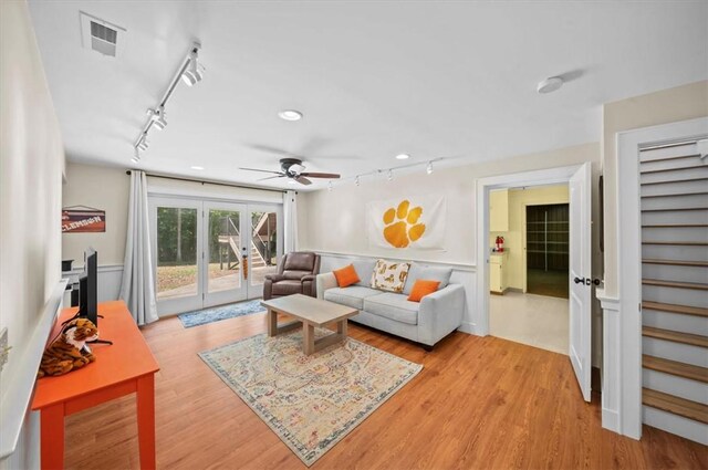 333 Woodland Way, Clemson, SC 29631 - living area featuring rail lighting, a ceiling fan, and light wood finished floors