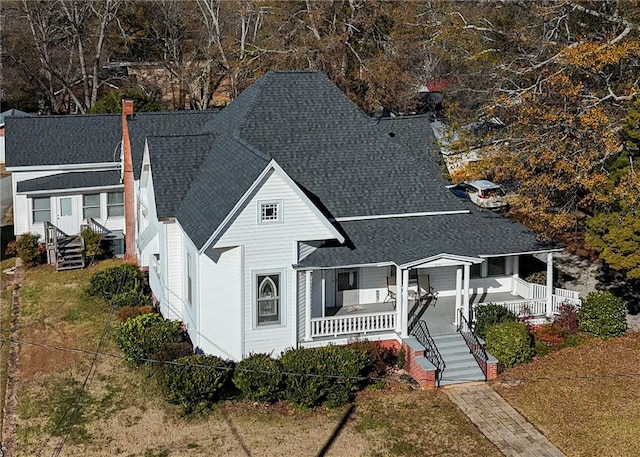 206 W N 1st St, Seneca, SC 29678 - view of front of home featuring a porch, roof with shingles, and stairway
