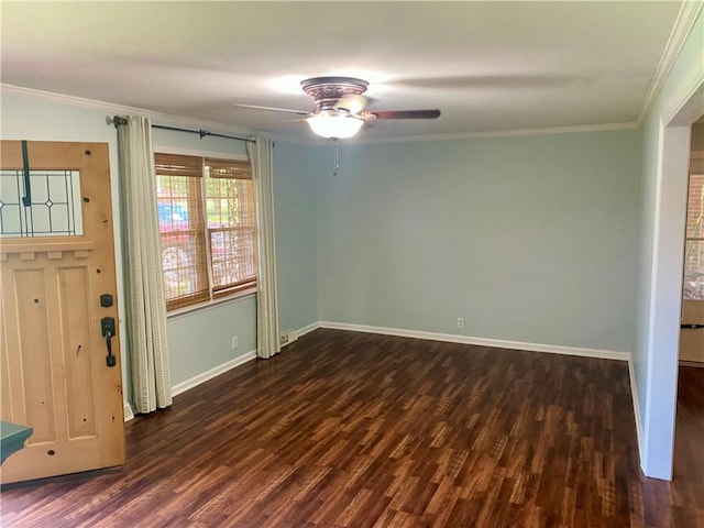 7 Carlisle Dr, Honea Path, SC 29654 - unfurnished room featuring dark wood finished floors, baseboards, ornamental molding, and a ceiling fan