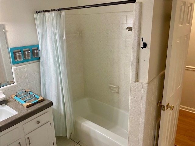 7 Carlisle Dr, Honea Path, SC 29654 - full bath with vanity, shower / tub combo with curtain, and tile walls