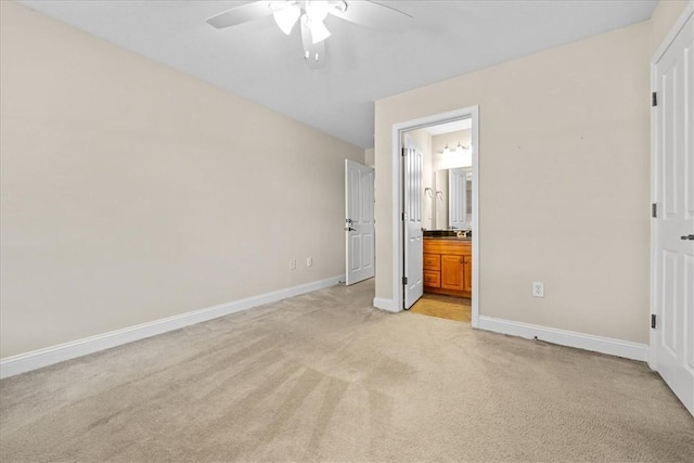 1814 Muscovy Way, Seneca, SC 29678 - unfurnished bedroom with light colored carpet, baseboards, connected bathroom, and ceiling fan