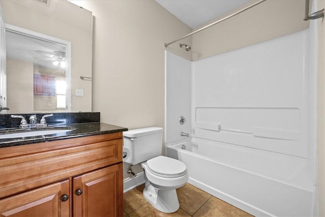 1814 Muscovy Way, Seneca, SC 29678 - full bath with toilet, tile patterned floors, tub / shower combination, vanity, and a ceiling fan
