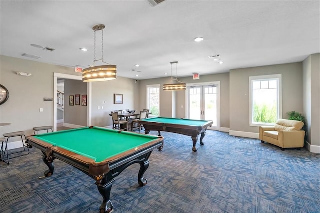 1814 Muscovy Way, Seneca, SC 29678 - rec room with billiards, baseboards, recessed lighting, carpet flooring, and french doors