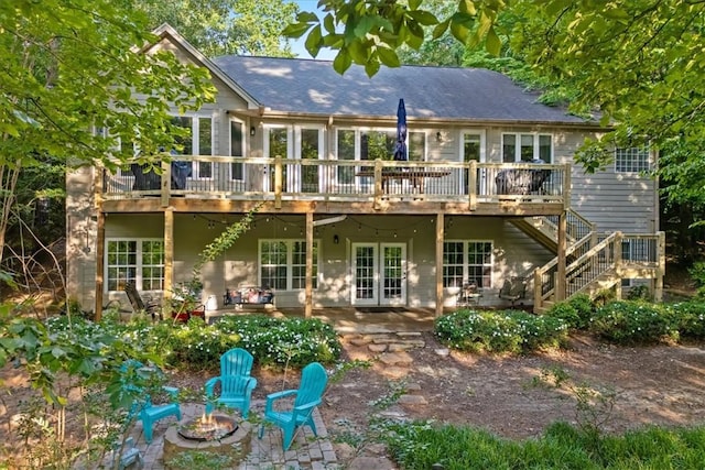 149 Summers Way, Seneca, SC 29672 - back of house with an outdoor fire pit, a deck, french doors, a patio area, and stairs