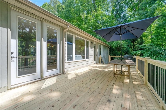 149 Summers Way, Seneca, SC 29672 - wooden terrace featuring view of wooded area and outdoor dining area