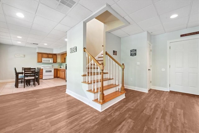 149 Summers Way, Seneca, SC 29672 - foyer entrance with light wood-type flooring, a paneled ceiling, baseboards, stairway, and recessed lighting