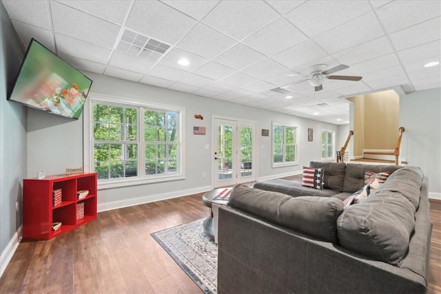 149 Summers Way, Seneca, SC 29672 - living area with baseboards, ceiling fan, wood finished floors, and a drop ceiling