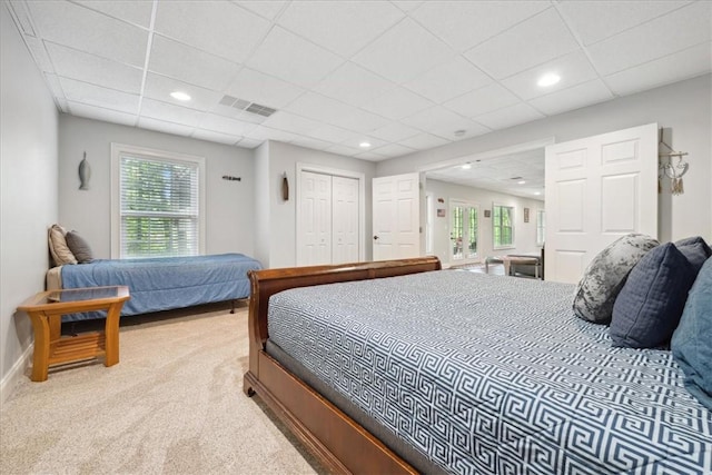 149 Summers Way, Seneca, SC 29672 - bedroom with carpet floors, a paneled ceiling, baseboards, recessed lighting, and a closet