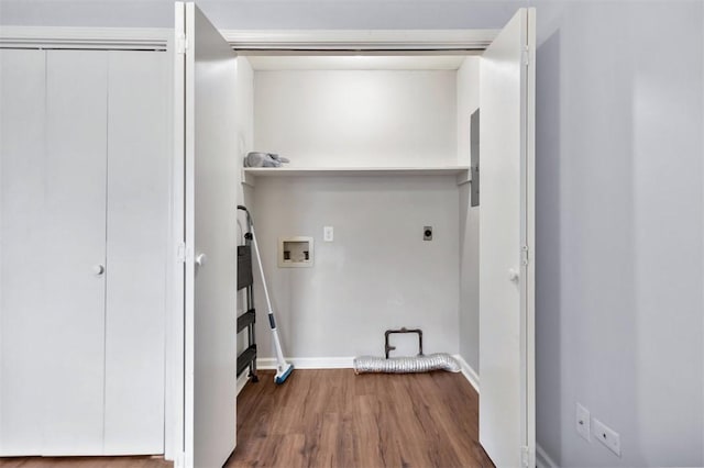 301 Wardlaw St, Anderson, SC 29624 - laundry room featuring hookup for an electric dryer, hookup for a washing machine, wood finished floors, and baseboards