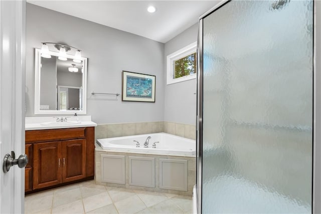 606 Lighthouse Ct, Seneca, SC 29672 - full bathroom featuring a stall shower, vanity, a bath, and tile patterned flooring